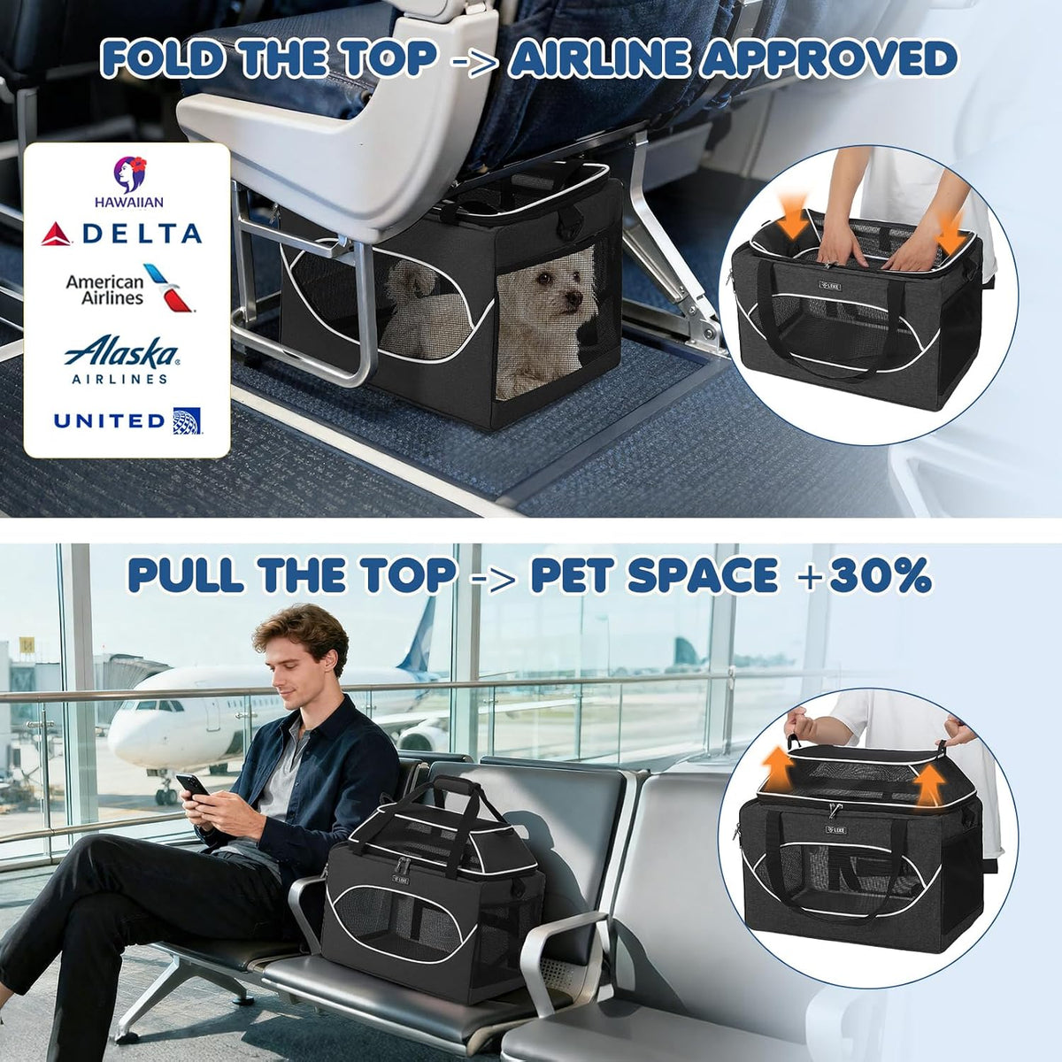 Lekereise Transportador de mascotas extensible superior de 17 x 11 x 9.5