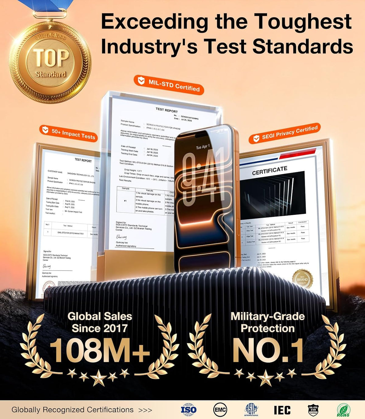 UltraGlass TOP 9H+ Armor - Protector de pantalla de privacidad para iPhone