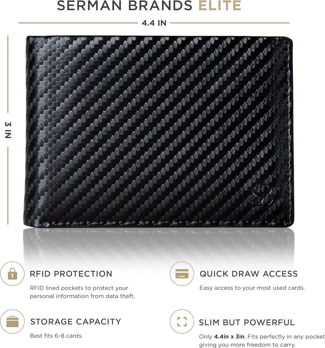 SERMAN BRANDS Mens Slim Bifold Wallet RFID Blocking Minimalist Fron...