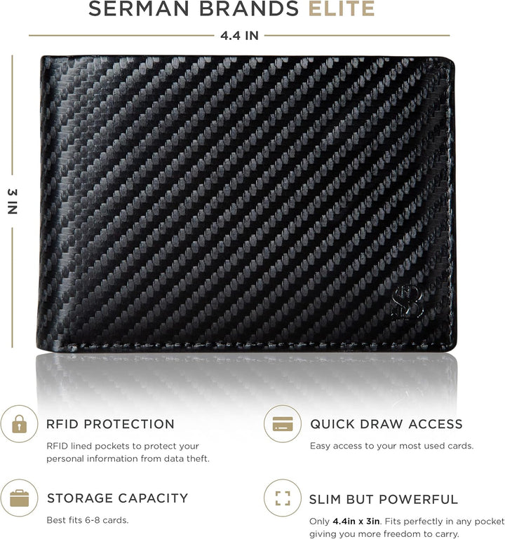 SERMAN BRANDS Mens Slim Bifold Wallet RFID Blocking Minimalist Fron...