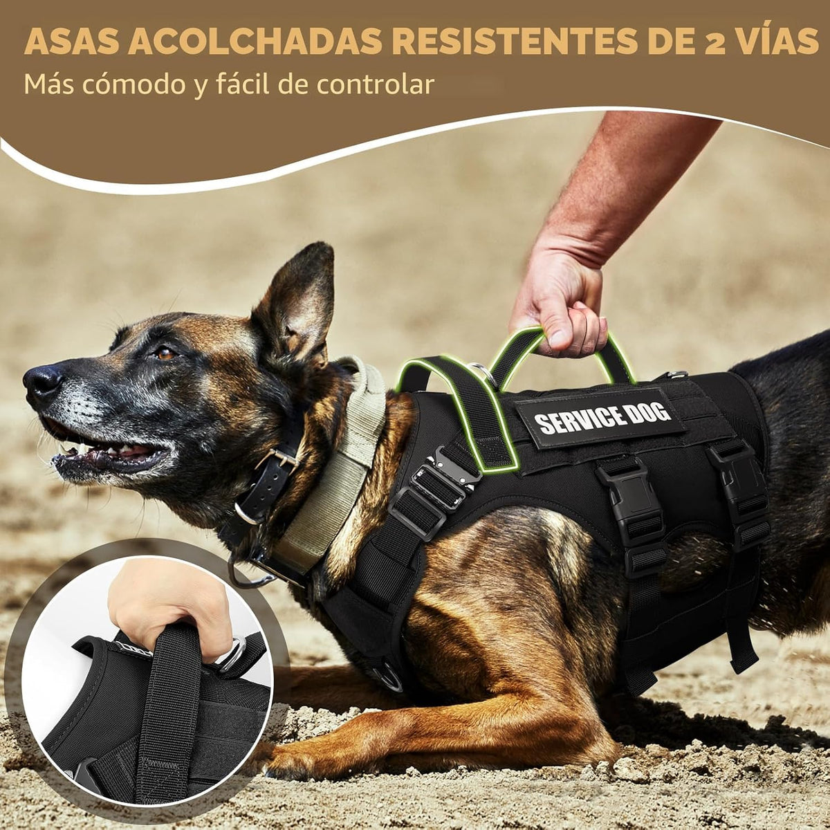 Arnés de chaleco de servicio para perros grandes, chaleco táctico MOLLE de trabajo con 10 parches para mascotas, arnés resistente sin tirones para entrenar y caminar