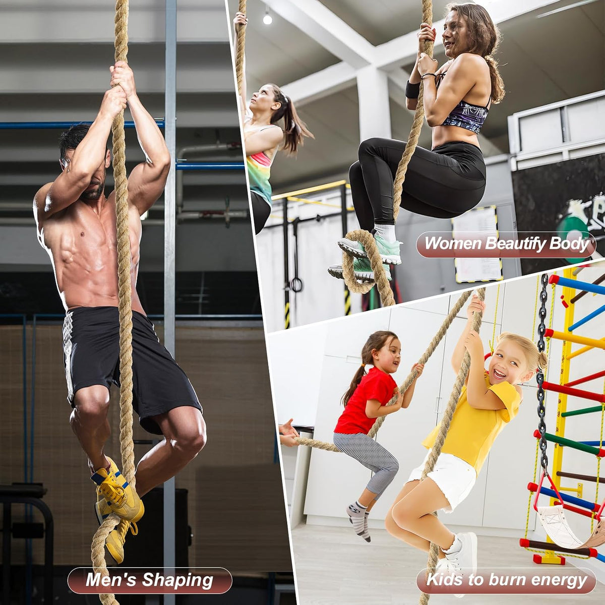 Cuerda de escalar para gimnasio - Cuerdas de ejercicio de 1.5 pulgadas de diámetro en longitudes de 10FT, 15FT, 20FT, 25FT, 30FT, 35FT, 40FT, 50FT para fitness y entrenamiento de fuerza, cuerda de escalada para adultos en casa, interior o exterior