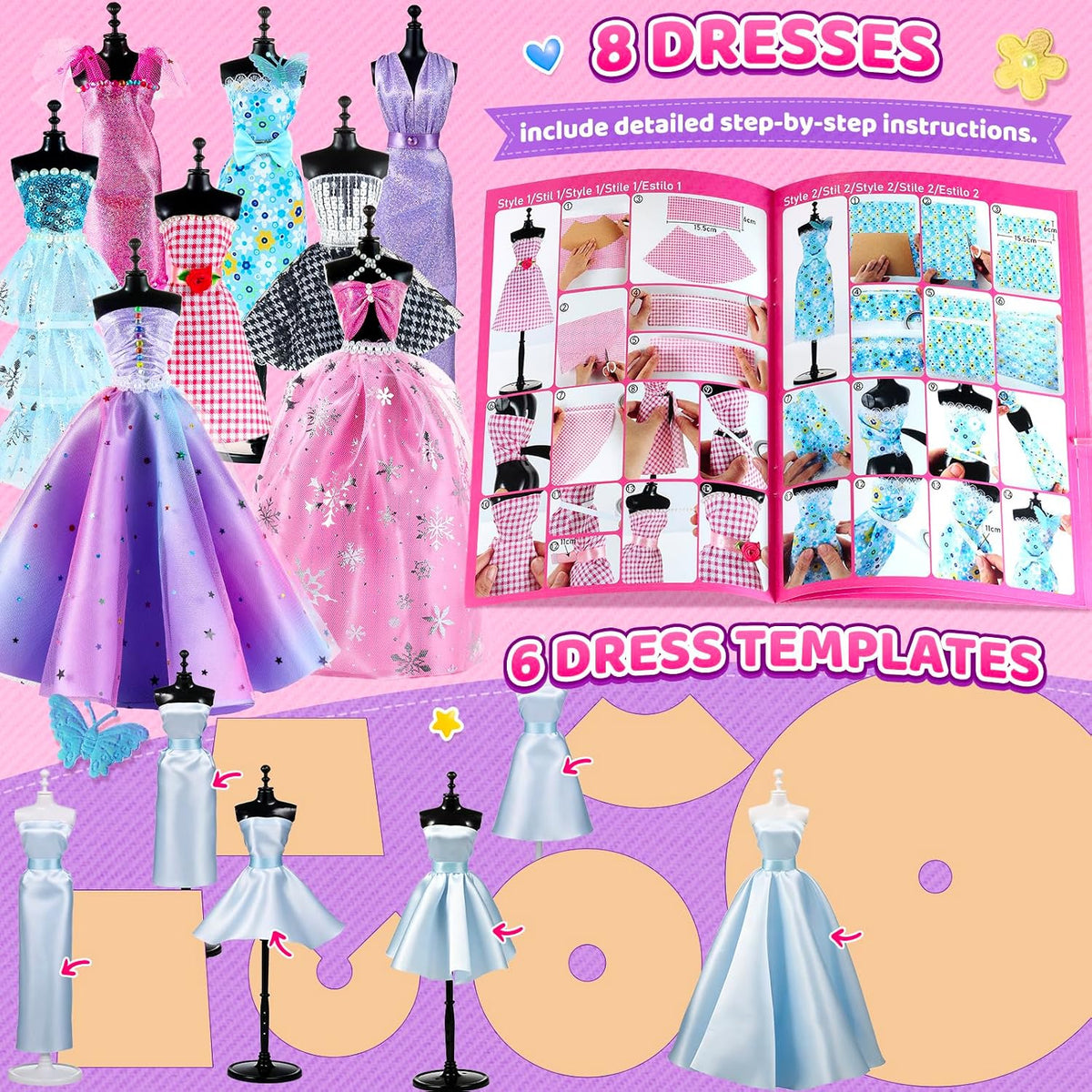 Más de 1200 kits de diseño de moda para niñas con 8 maniquíes y tutorial