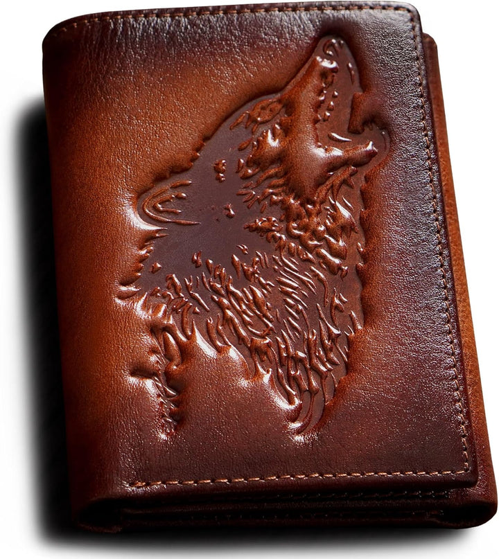 Cartera trifold para hombre de skneephate, carteras de lobo para ho...