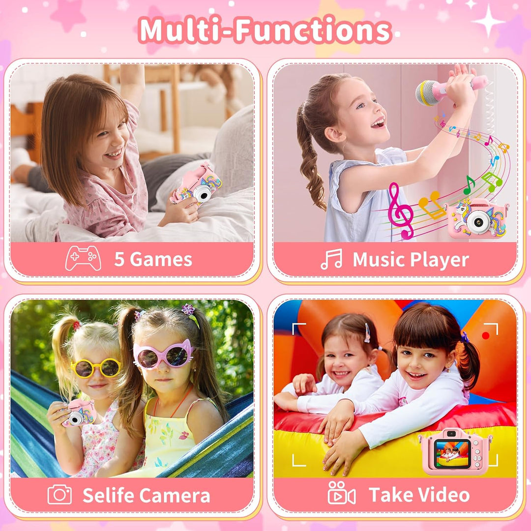 Cámara de unicornio rosa para niños, cámara digital para niños pequ...
