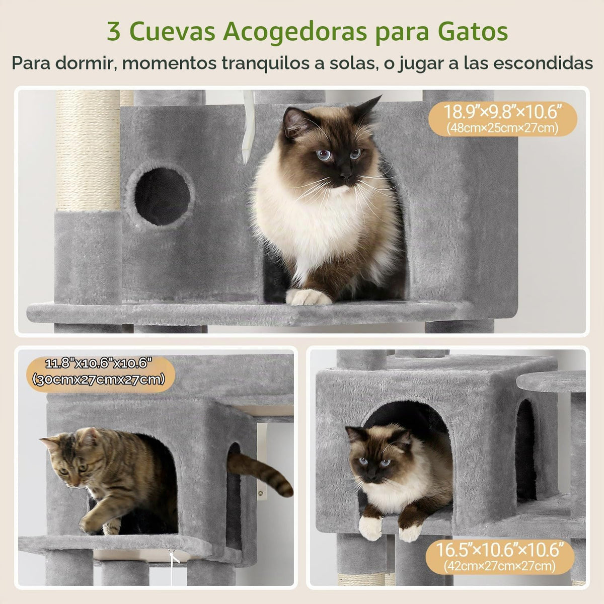 Globlazer Árbol para Gatos de Esquina de 66 pulgadas Torre de Escalada Multinivel Condominios para Gatitos Torre Rascadora para Múltiples Gatos de Interior con Plataforma Grande, 3 Cuevas para Gatos