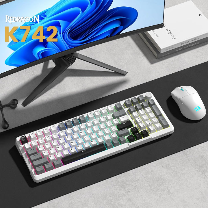 Redragon K742 Teclado mecánico inalámbrico para juegos con perilla,...