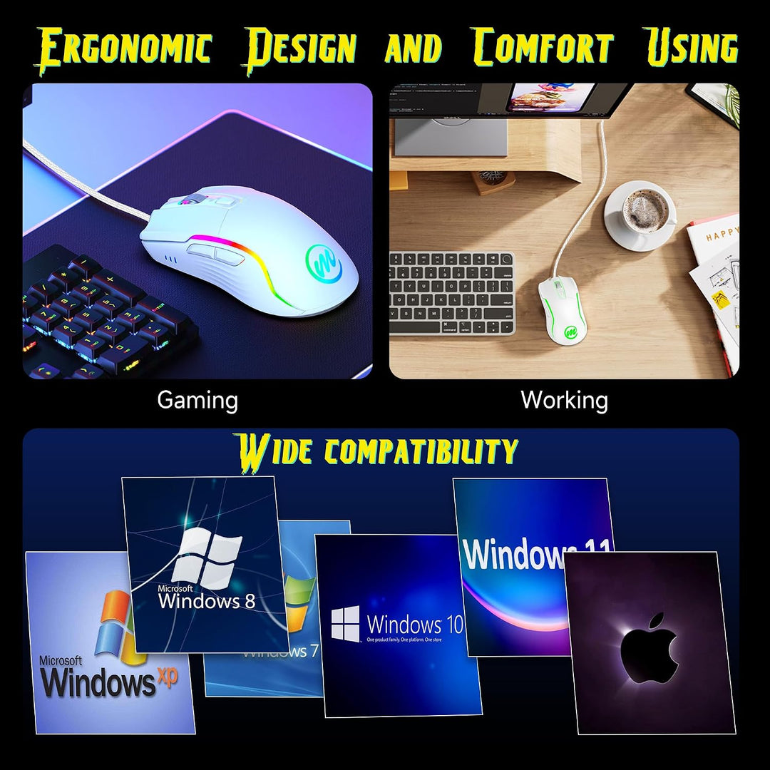 memzuoix Mouse para juegos con cable RGB - 6 DPI ajustables hasta 1...