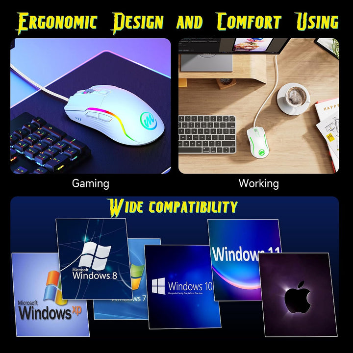memzuoix Mouse para juegos con cable RGB - 6 DPI ajustables hasta 1...
