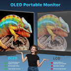 Upperizon Monitor portátil de 14 pulgadas 4K 3840X2400 100000:1 100% DCI-P3 OLED HDMI USB-C Monitor de viaje para laptop, MacBook, PC, Surface PS5 Xbox, pantalla externa con soporte y altavoces, compatible con VESA