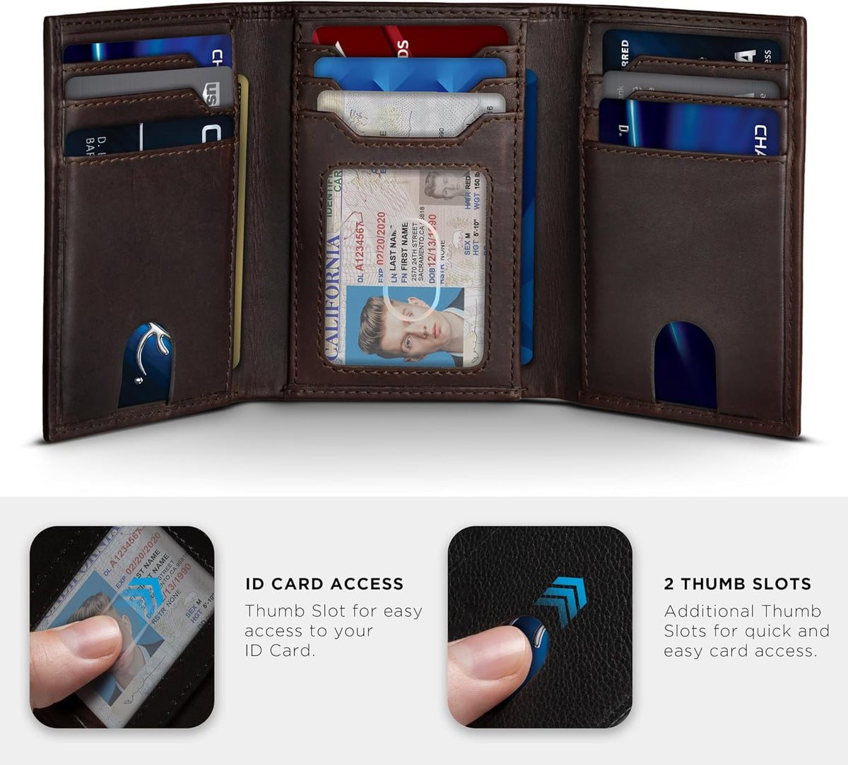 SERMAN BRANDS Billetera plegable para hombre - Cuero genuino con bl...