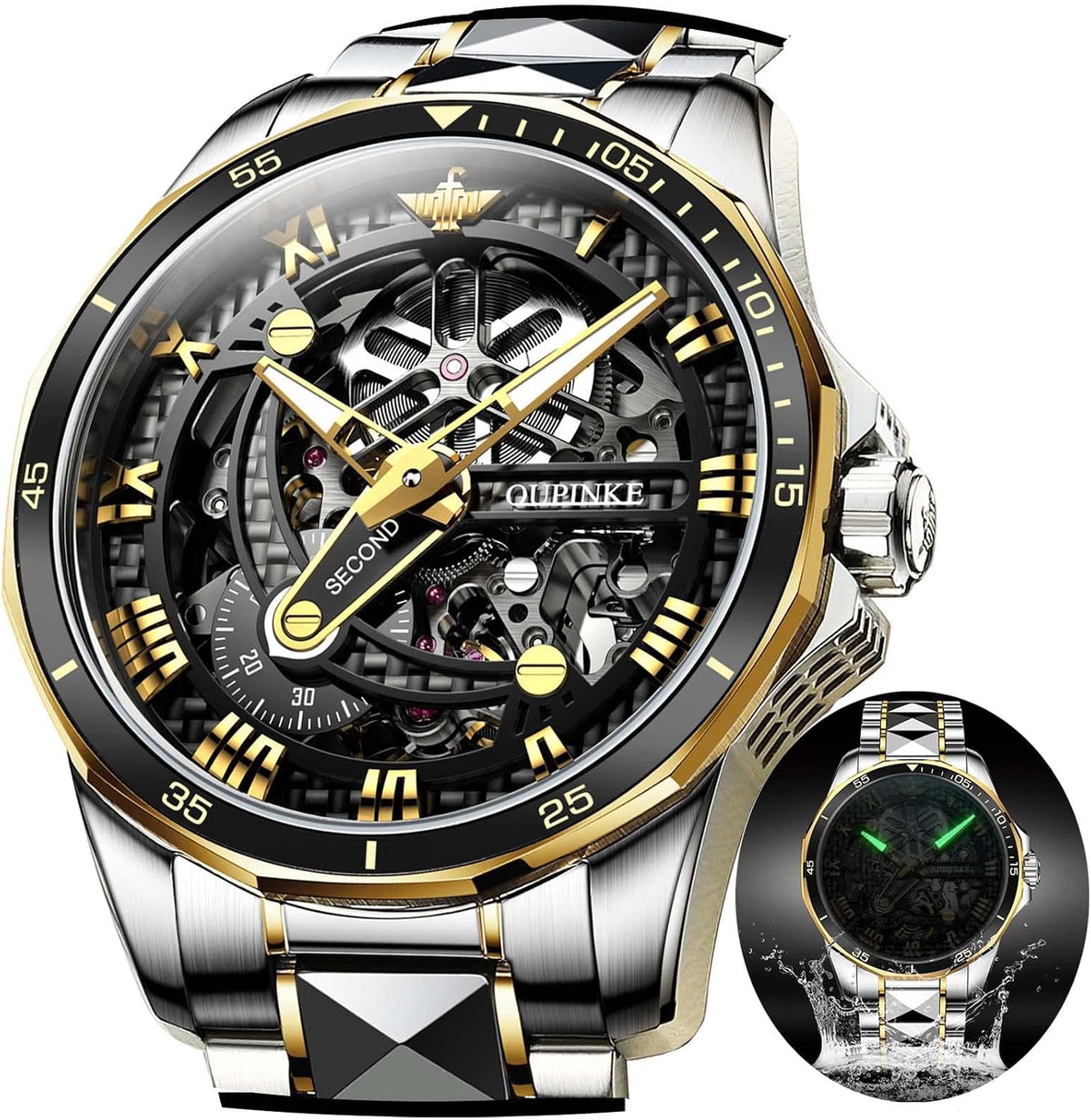 OLEVS Reloj cronógrafo de acero inoxidable impermeable para hombre