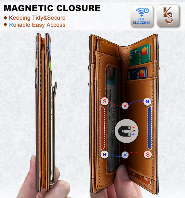 KEMISANT Billetera para hombre, delgada de cuero con clip para dine...
