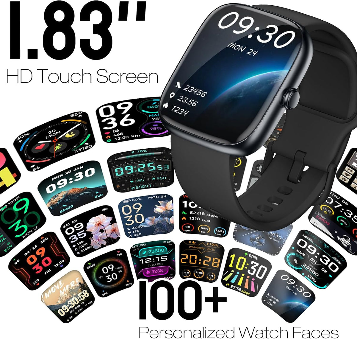 Reloj inteligente para mujeres y hombres, rastreador de fitness HD de 1.83 pulgadas (respuesta/hacer llamadas) con monitor de frecuencia cardíaca 24/7/sueño/SpO2, resistente al agua IP68, más de 100