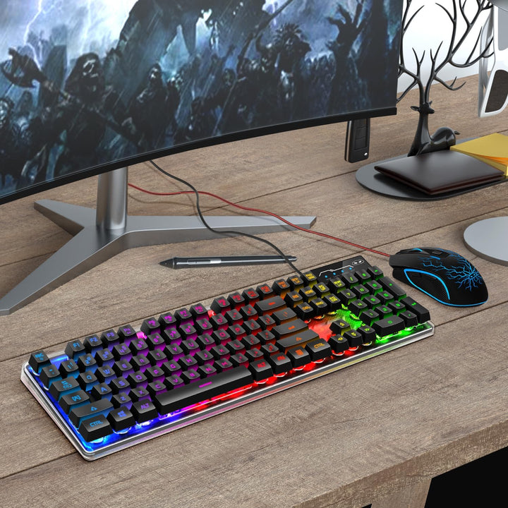 Combo de teclado y mouse para juegos, teclado con retroiluminación...