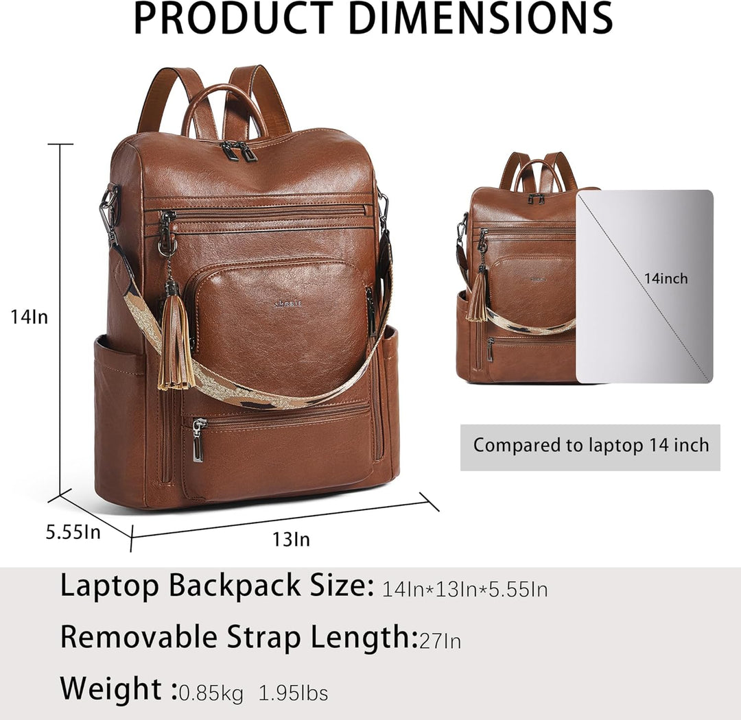Mochila Shrrie de cuero vegano para computadora portátil de 14 pulg...