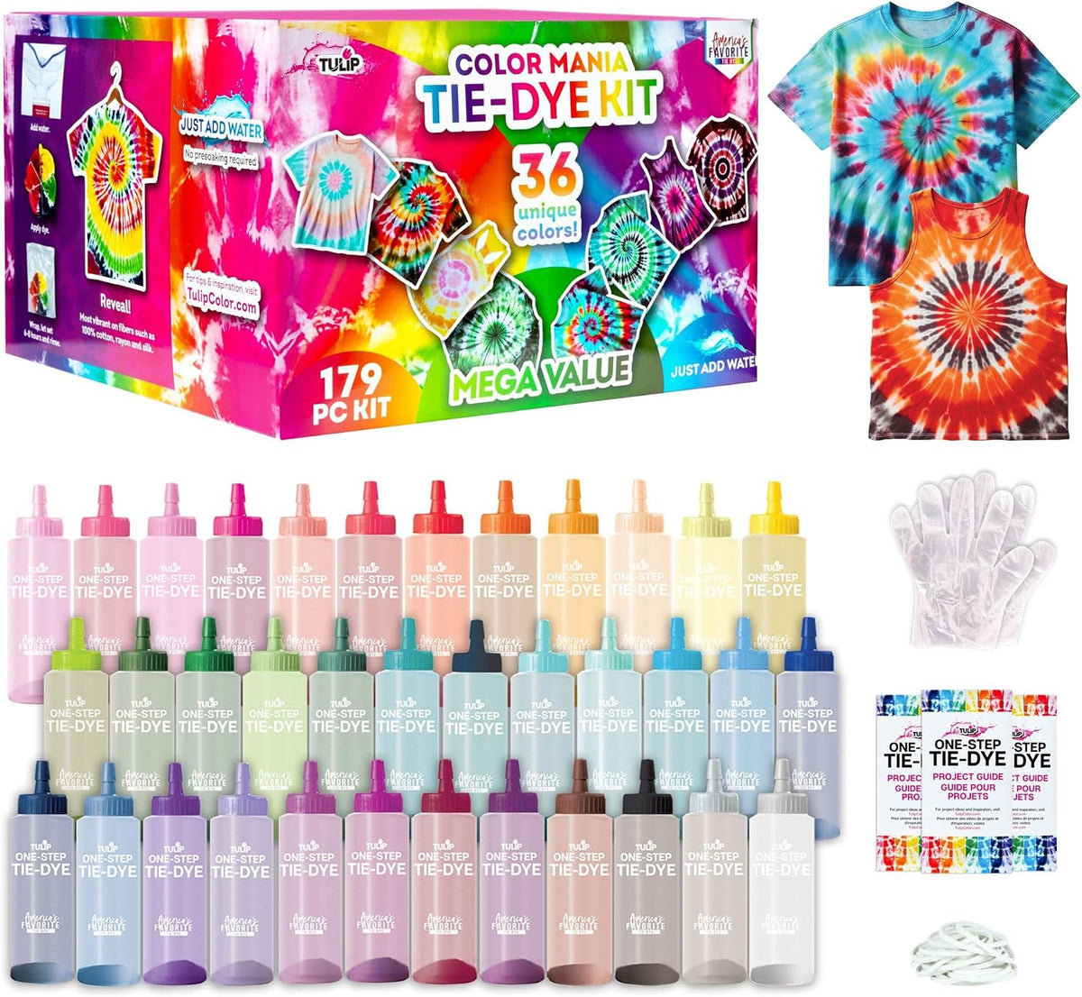 Tulip - Kit de fiesta de teñido anudado de un solo paso, color mania, 36 colores
