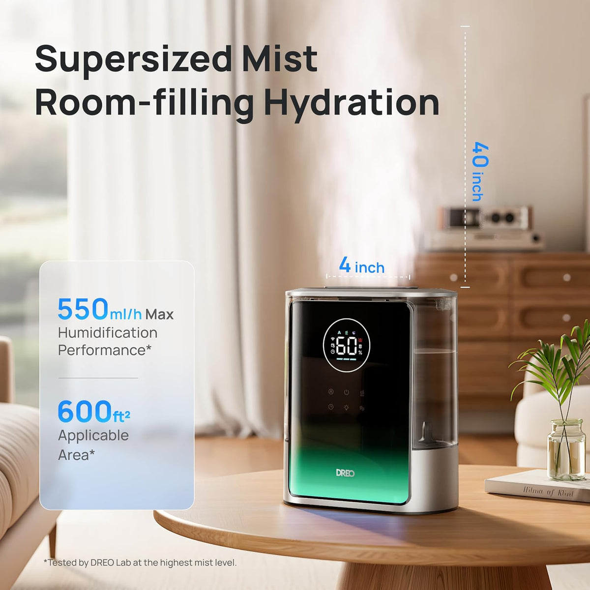 DREO 8L Humidificador inteligente para habitación grande, 80 horas de