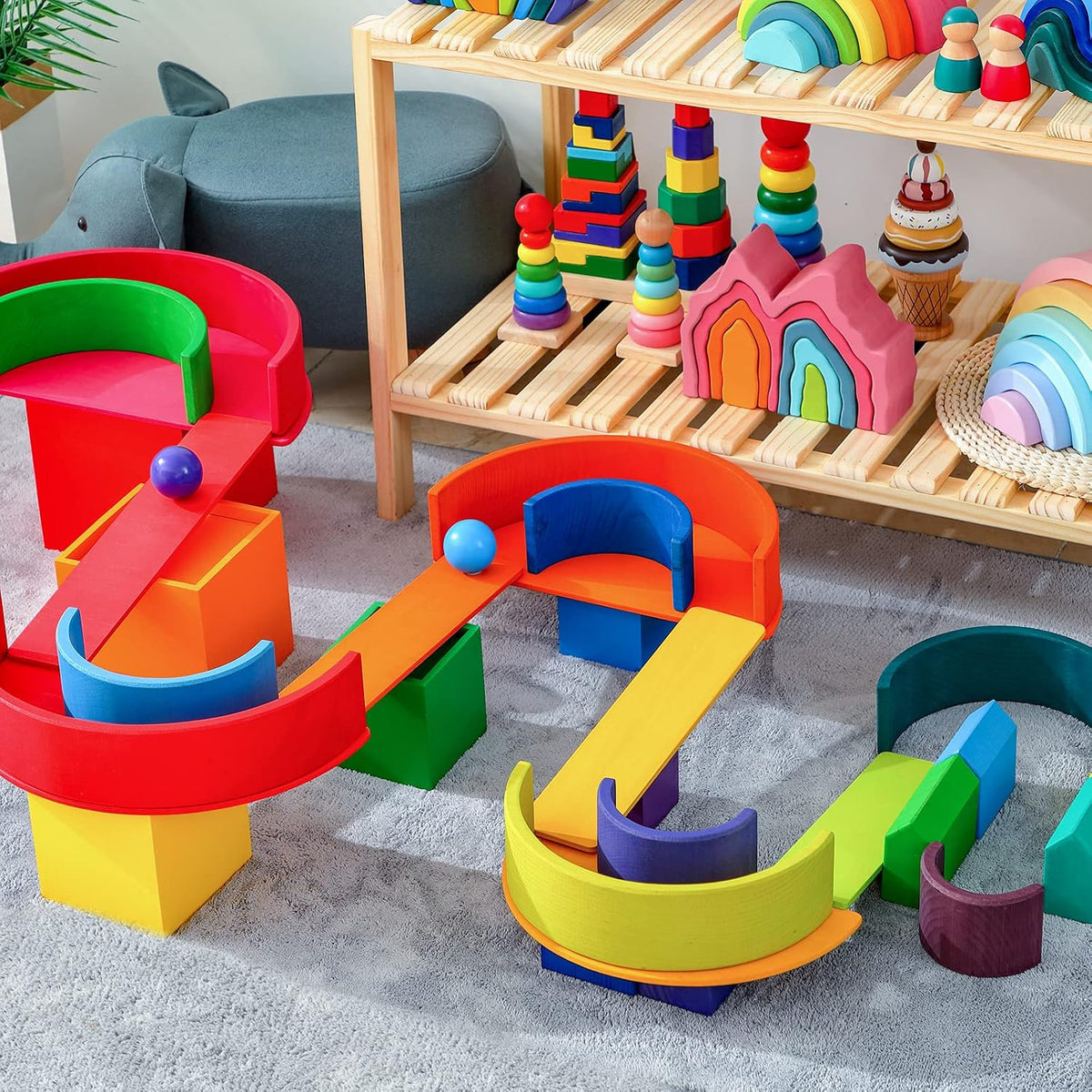 Juguete apilable de madera arco iris, juego de 12 bloques de construcción de madera, juguetes Waldorf para niños pequeños, juguete educativo a juego de aprendizaje