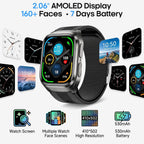Smart Watch para Hombres y Mujeres con Puño con Airbag, Monitor de Frecuencia Cardíaca 24/7, Presión Arterial, Seguimiento del Sueño, Oxígeno en la Sangre, Pantalla AMOLED de 2.06" (Answer/Make), Batería de 530mAh, Rastreador de Fitness