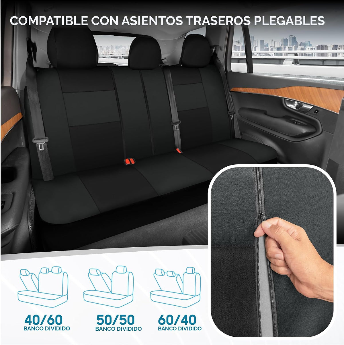 BDK PolyPro - Juego completo de fundas de asiento de auto en carbón invertido, fundas para asiento delantero y trasero divididos para autos, fácil de instalar, juego de fundas para asientos de auto y