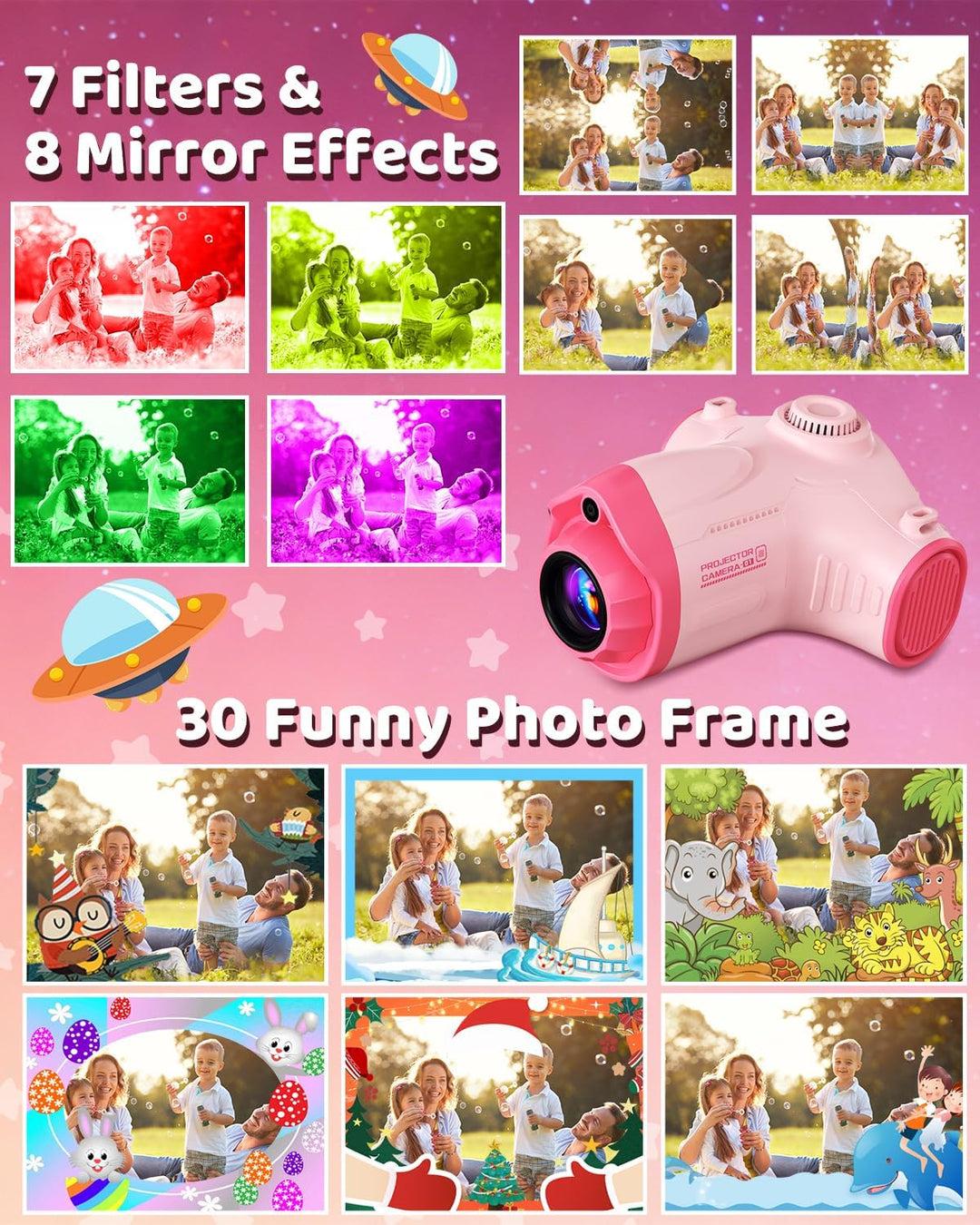 Cámara para niños con proyector, cámara digital HD 1080P para niños...