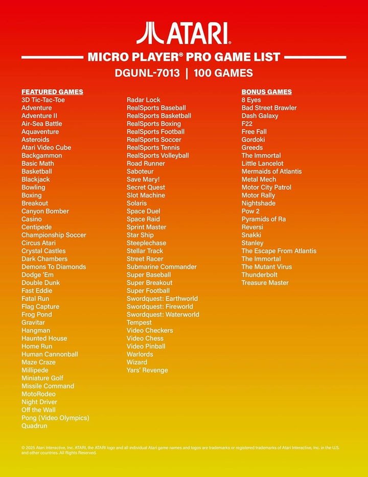 My Arcade Atari Micro Player Pro: 100 Arcade Classics Games, 6.75&#...