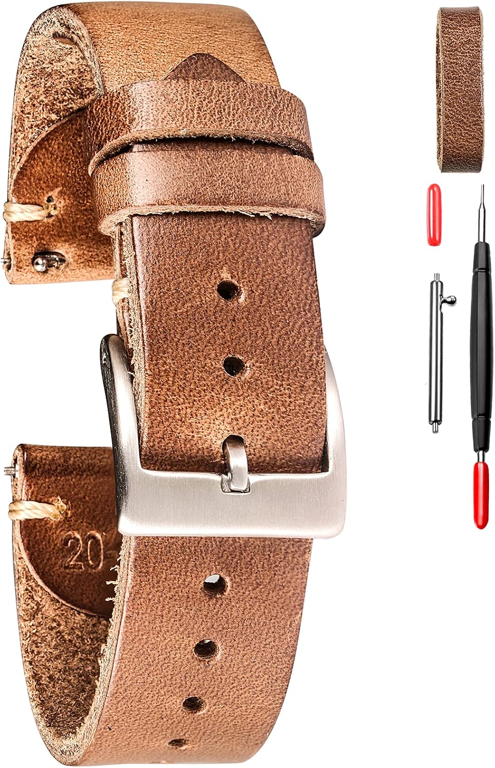 hemsut h Horween - Correas de reloj de cuero para hombre, correa de cuero de liberación rápida para reloj, envoltura de repuesto de 0.71 pulgadas, 0.78 pulgadas, 0.86 pulgadas