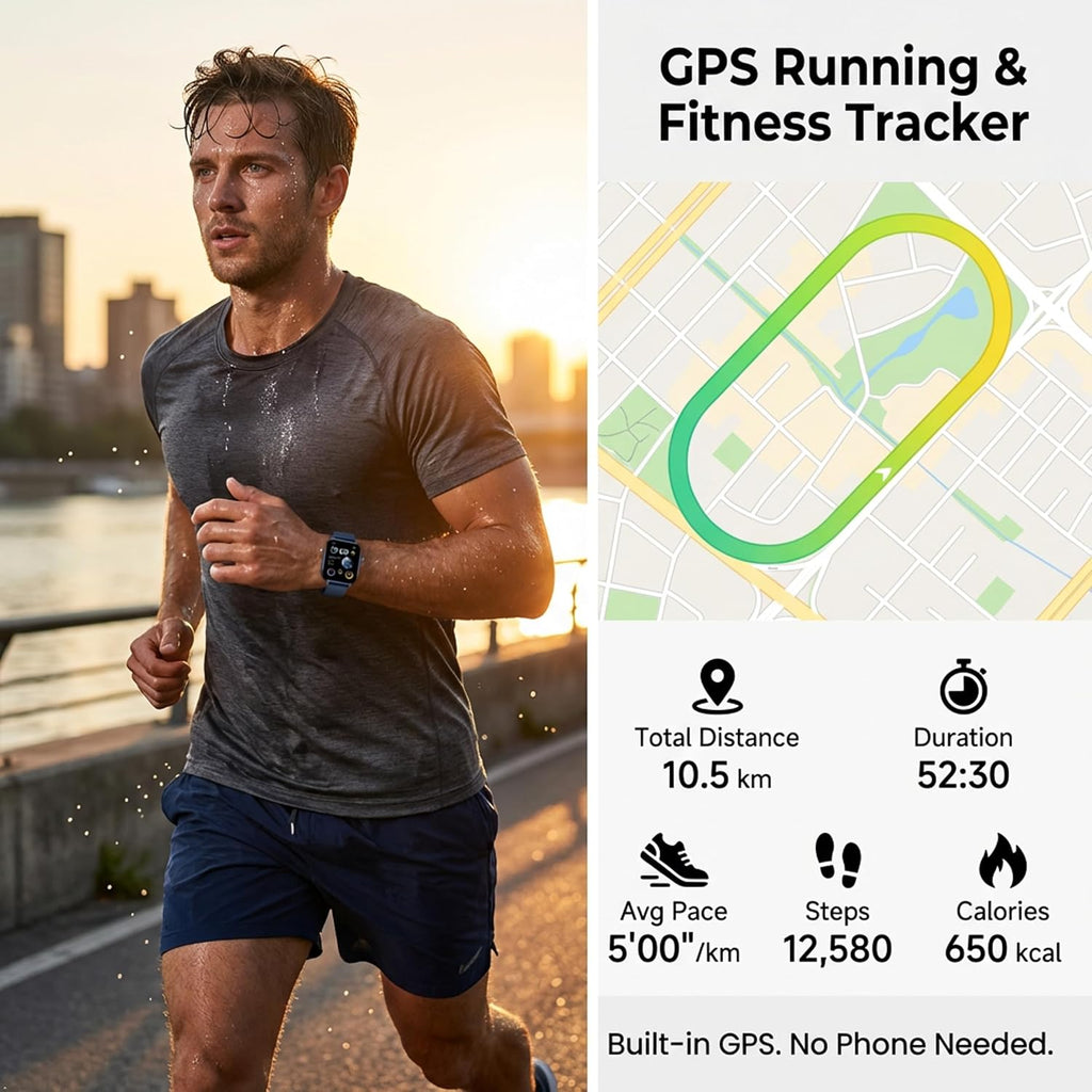 Reloj de correr con GPS para hombres y mujeres, seguimiento de distancia con ritmo promedio, reloj impermeable de 5 ATM con cronómetro, kilometraje, velocidad