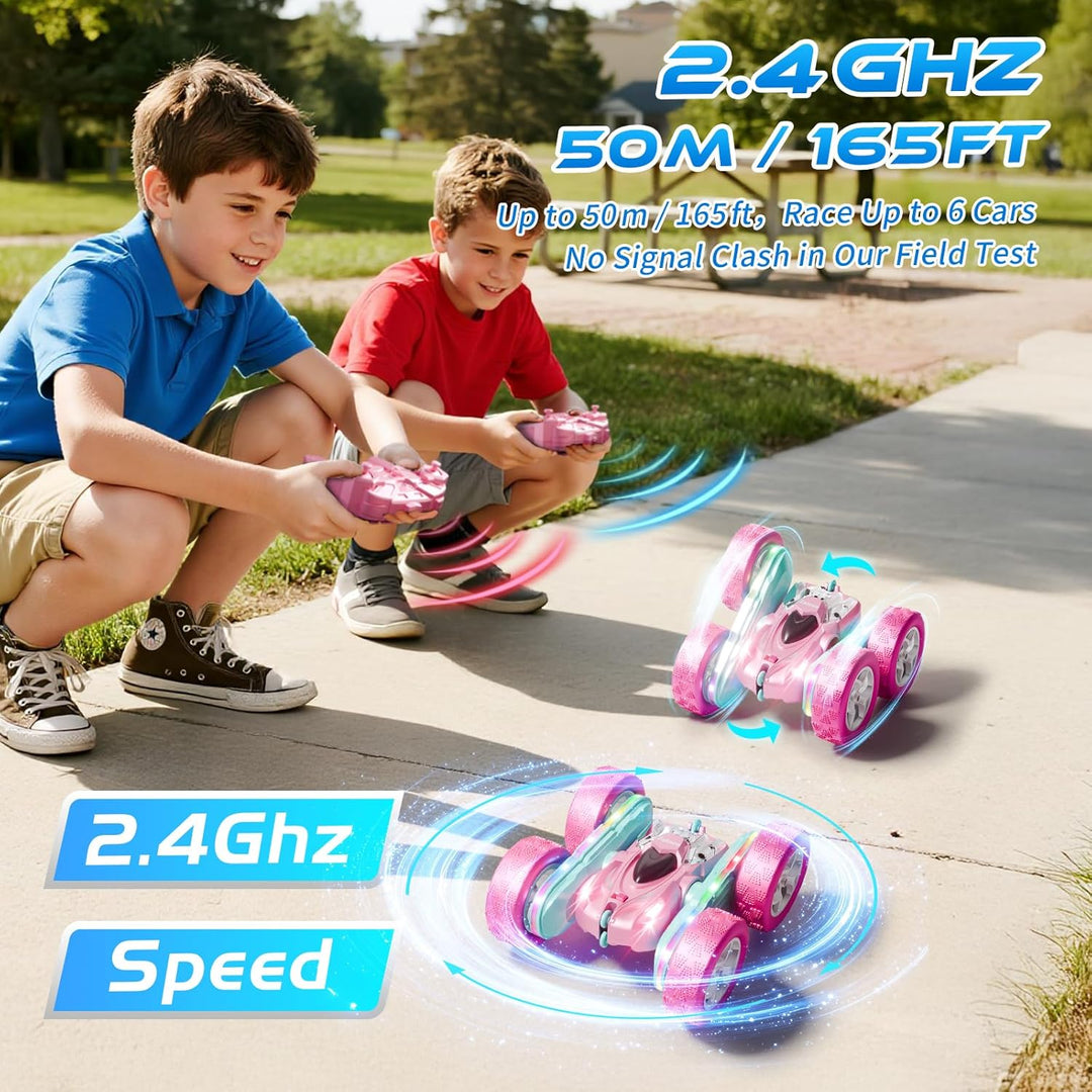 Zalneo Coche RC color rosa 4WD, control remoto, barra de luz LED de...