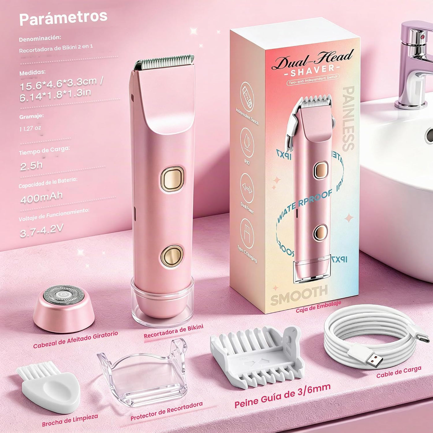 Recortadora de bikini para mujer, maquinilla de afeitar eléctrica y...