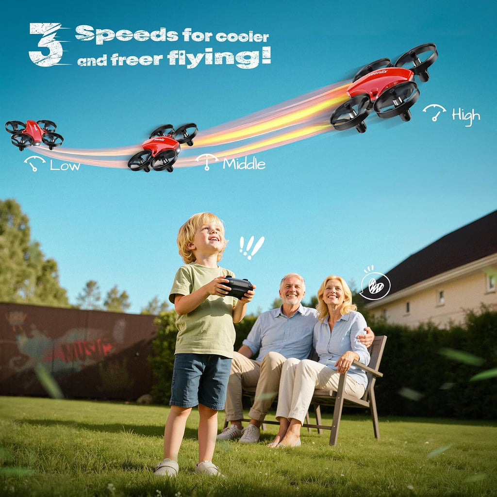 Veeniix V995 Mini dron rojo para niños y principiantes, cuadricóptero de control remoto para interiores con giros en 3D, rotación de 360°, vuelo circular, vuelo estacionario automático, modo sin