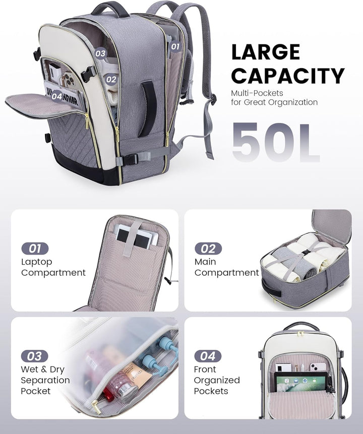 LOVEVOOK Mochila de viaje grande, mochila de mano para aviones, Viajes