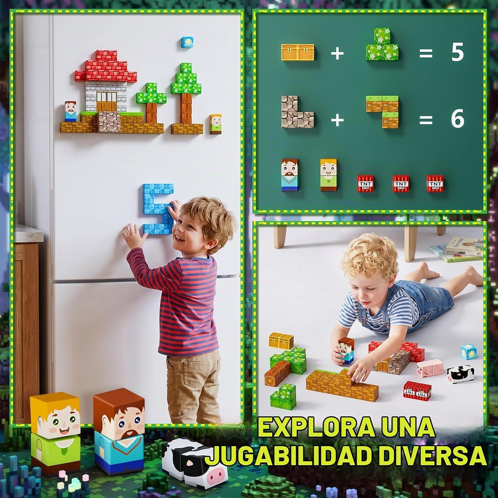 Bloques de construcción magnéticos para niños, juego de 100 cubos