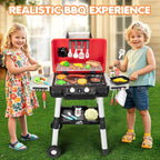Juego de cocina para niños, juguetes de cocina para niños con parrilla de barbacoa y sonido de humo y luz, juguete de barbacoa de 2 capas con ruedas, juego de juguetes de cocina al aire libre para