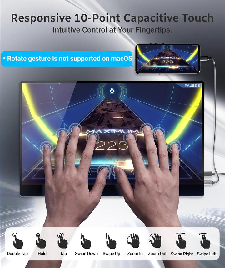 Ingnok Monitor portátil, pantalla táctil de 10 puntos de 15.6 pulga...