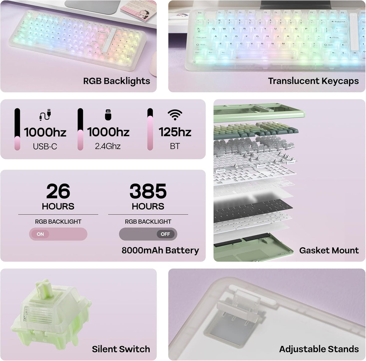KiiBoom Phantom98 Lite 96% Teclado mecánico inalámbrico para juegos...