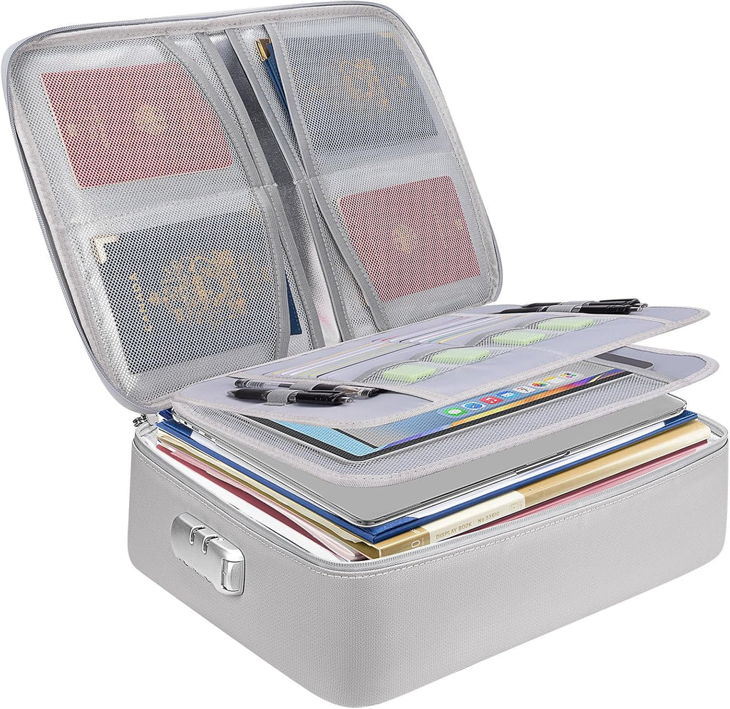 BALEINE Caja de documentos ignífuga con cerradura, bolsa portátil ignífuga para documentos, impermeable, cajas de archivos a prueba de fuego para documentos, caja organizadora de archivos para papeleo