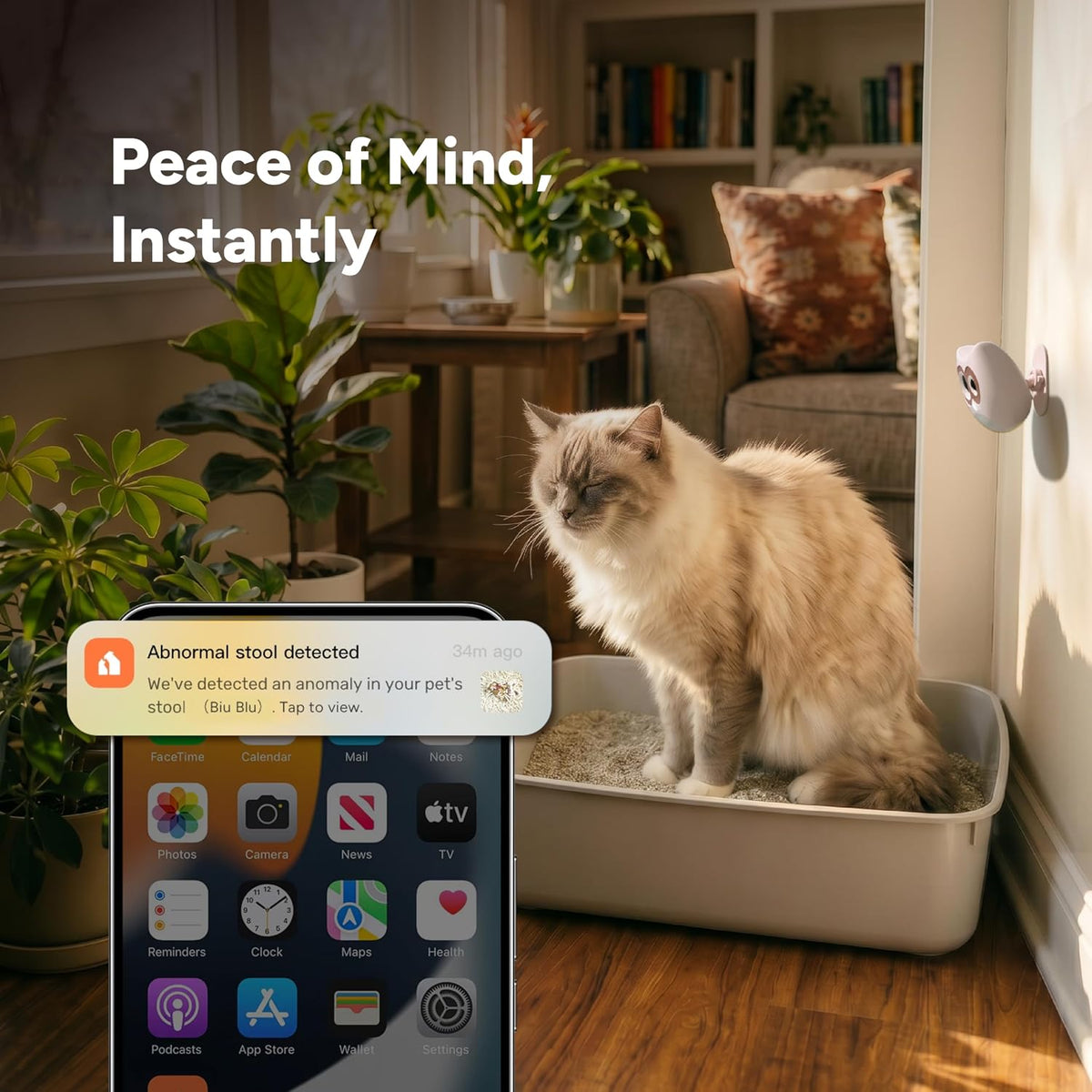 LitterLens - Cámara de arena para gatos con aplicación, monitoreo y alertas de salud AI, orina y taburete, reconocimiento de varios gatos, funciona con cada caja de arena, monitor de salud de