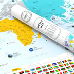 Mapa del mundo colorido con banderas y mayúsculas + 50 datos interesantes – Póster de arte de pared XL para el hogar y el aula – Educativo para niños y adultos