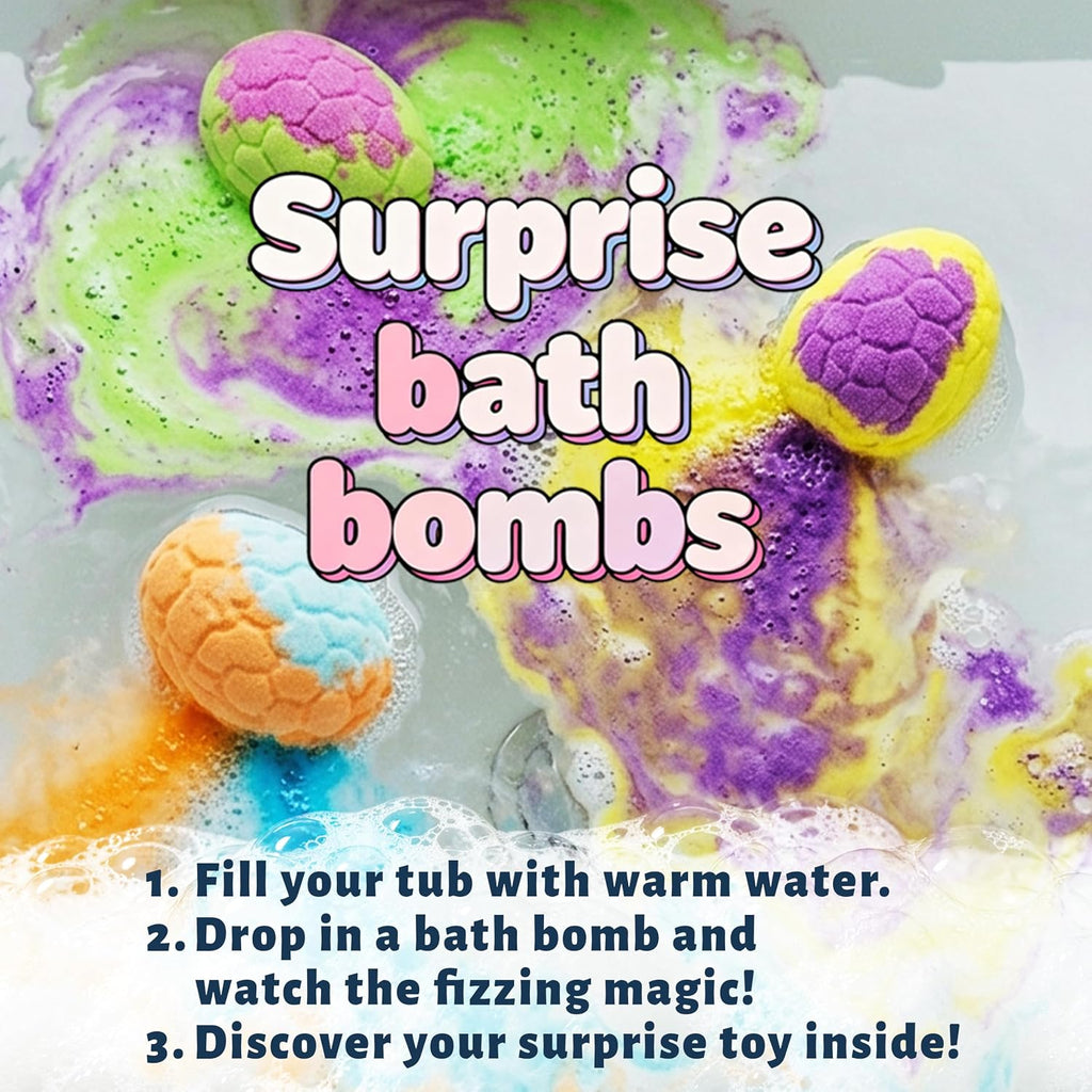 Juego de bombas de baño de huevos de dinosaurio, paquete de 14 chispas sorpresa con juguete oculto en el interior, bombas de baño para niños pequeños y niñas, regalo divertido no tóxico para