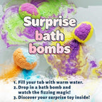 Juego de bombas de baño de huevos de dinosaurio, paquete de 14 chispas sorpresa con juguete oculto en el interior, bombas de baño para niños pequeños y niñas, regalo divertido no tóxico para
