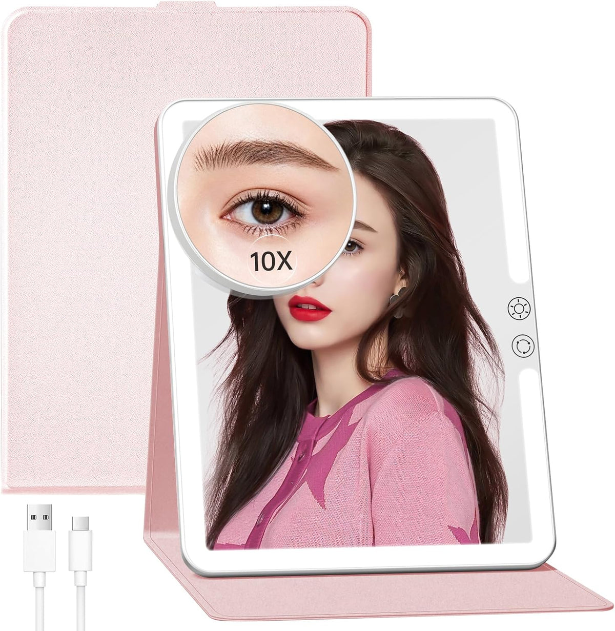 FUNTOUCH - Espejo de maquillaje de viaje recargable grande de 2500 mAh con