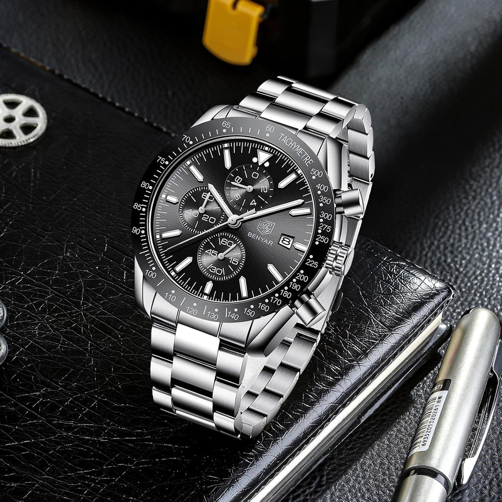 BENYAR Reloj analógico de cuarzo cronógrafo impermeable luminoso de diseñador para hombre, reloj de pulsera para hombre, para negocios, trabajo, deporte, casual, con correa de silicona, elegante