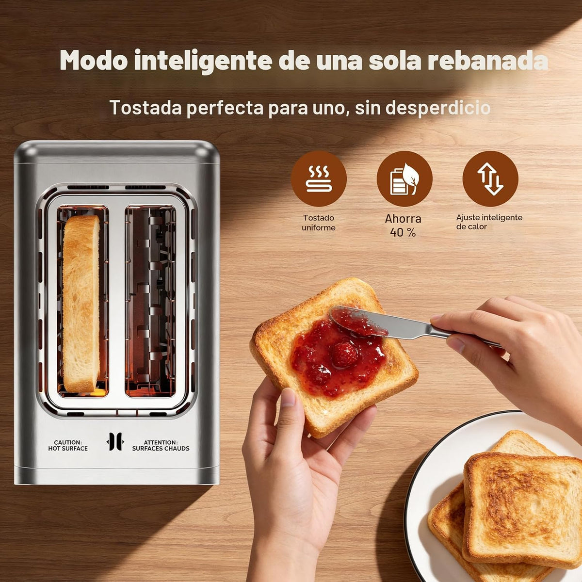 Tostadora inteligente 2 rebanadas, ranuras anchas de la tostadora del acero