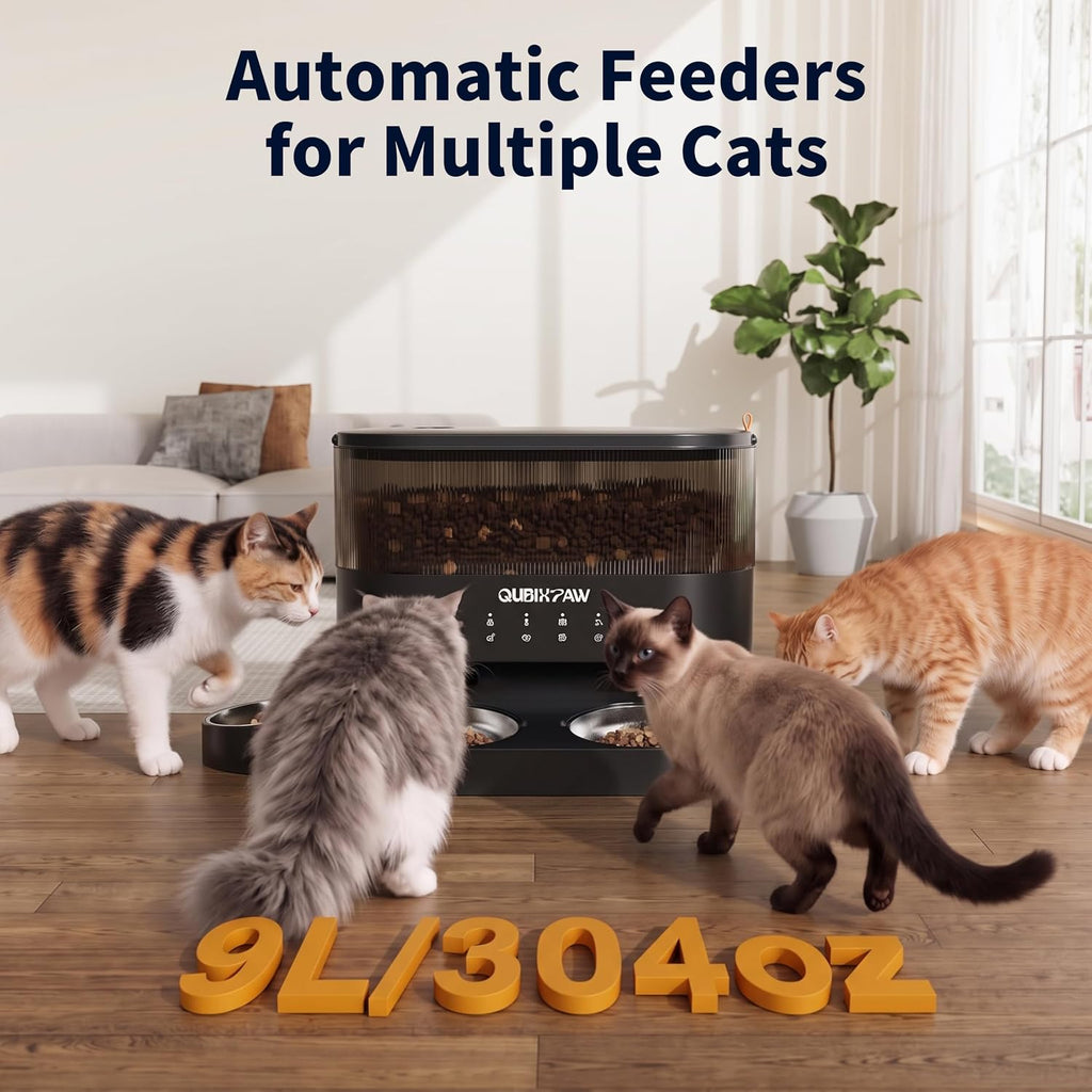 Comedero automático para gatos múltiples con 4 cuencos de acero