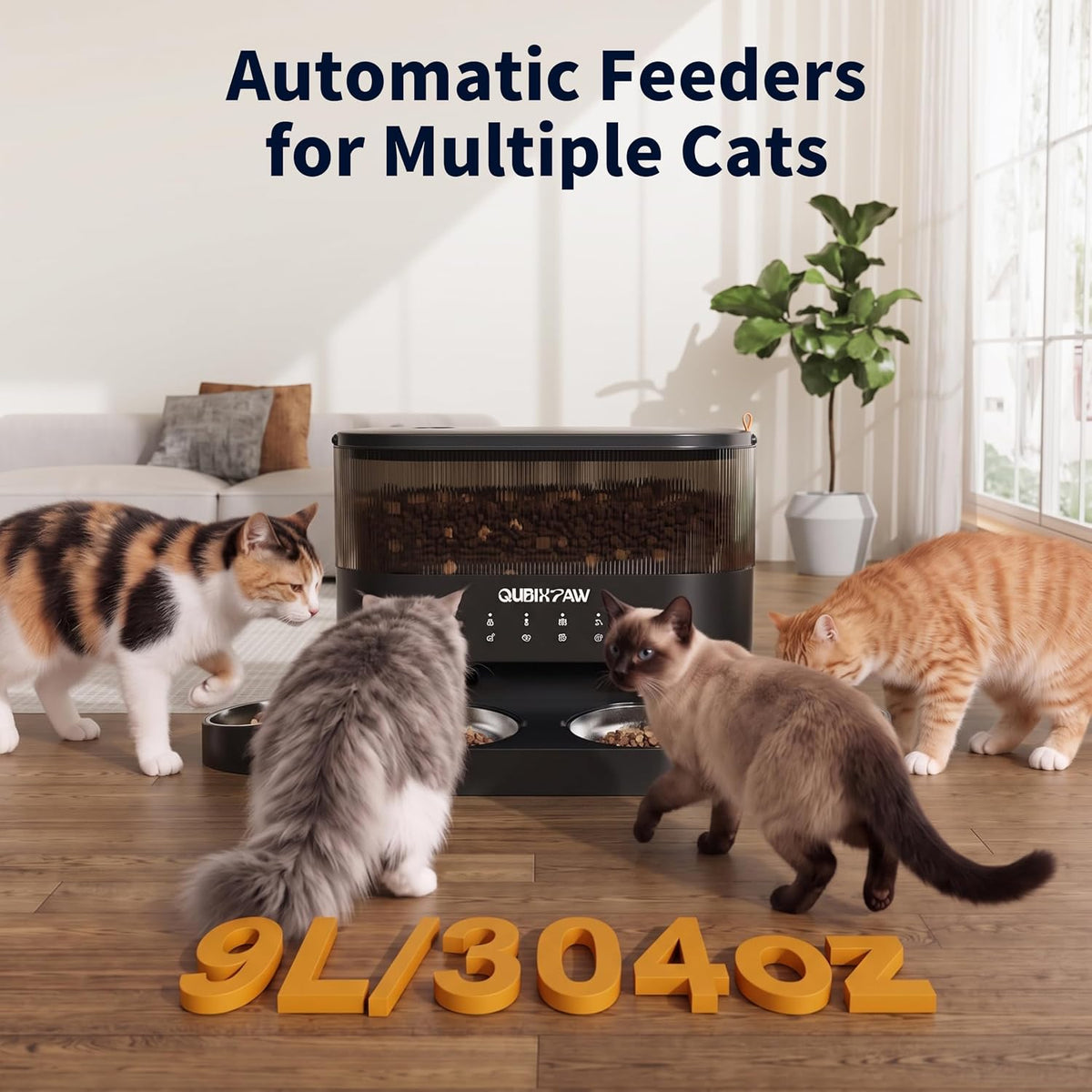 Comedero automático para gatos múltiples con 4 cuencos de acero
