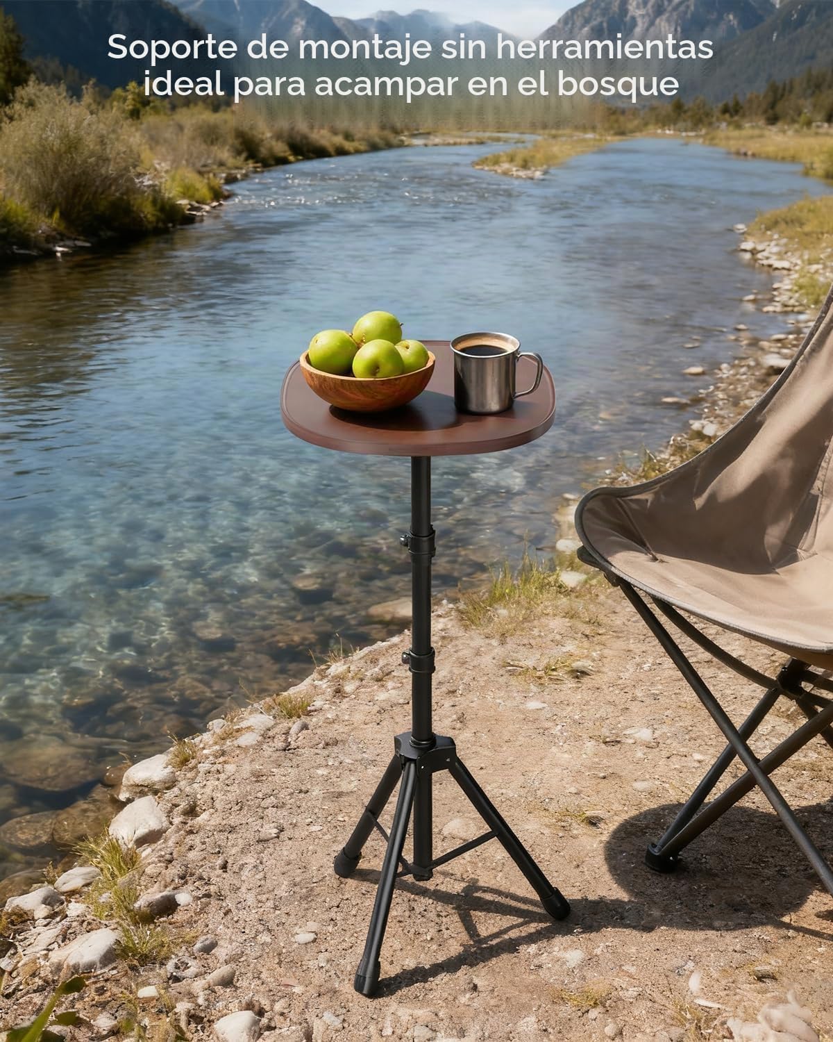 Mesa de bandeja para auto y escritorio para laptop – Trípode giratorio de 360° de altura ajustable, soporte de madera maciza para portátil y soporte para tazas, bandeja para volante para comedor, hogar, picnic al aire libre, senderismo y viajes (ovalado)