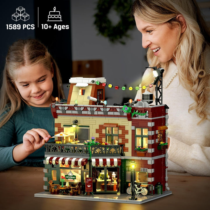 Juego de construcción de casa de café con luz 1589 piezas