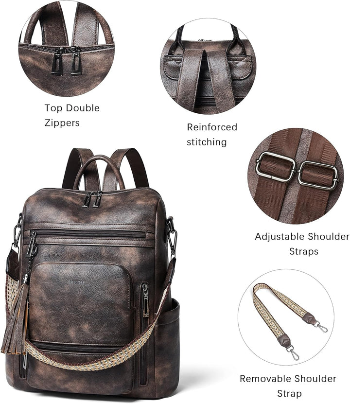 Shrrie Mochila Bolso de Cuero Vegano para Laptop para Mujeres, para...